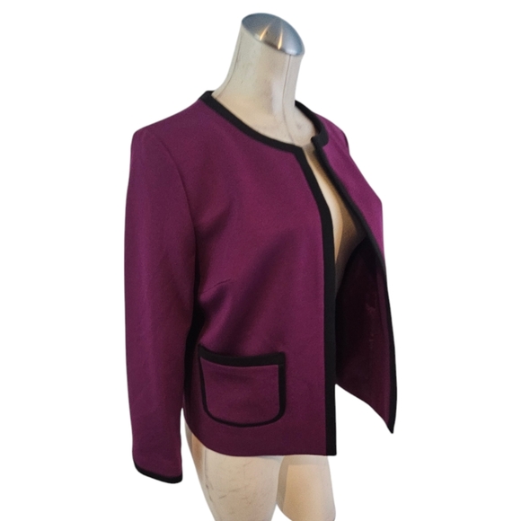 Nine West Size 6 Purple Open-Front Jacket Black Trim - Picture 2 of 8